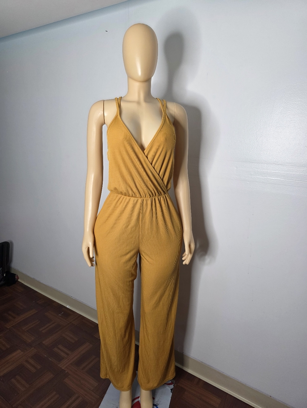 Miss Selfridge Mustard Spaghetti-Strap Jumpsuit Size US/8
